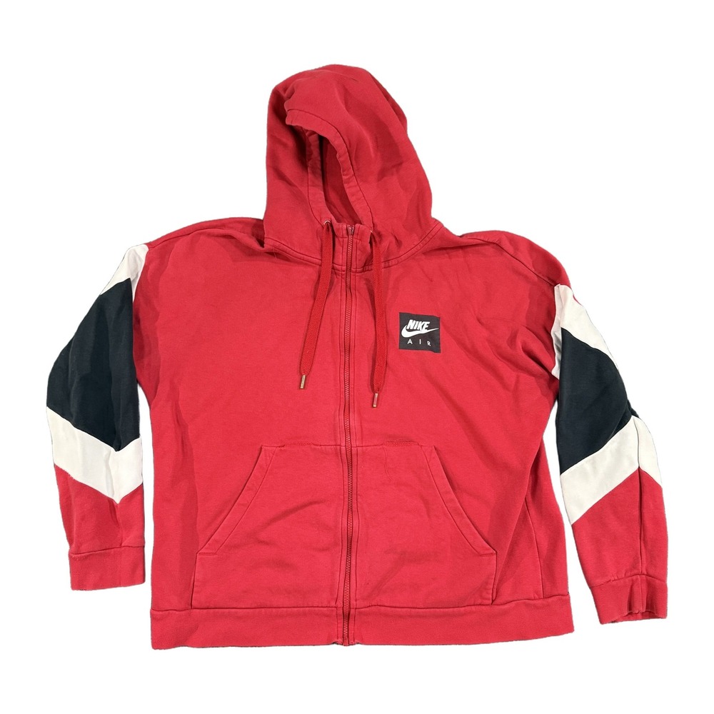 Nike Air Womens XL Full Zip Hoodie Red Black White Colorblock Logo Sweatshirt